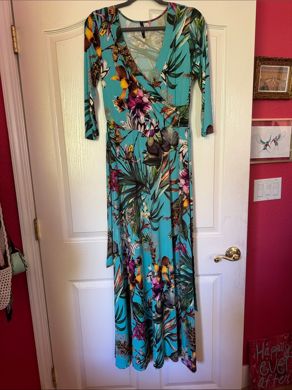 Turquoise Tropical Floral Wrap Maxi Dress